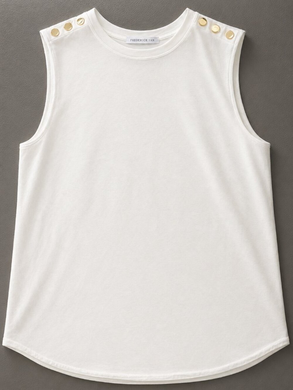 Frederick Ian White Tank Top S/M Gold Button Shoulder
